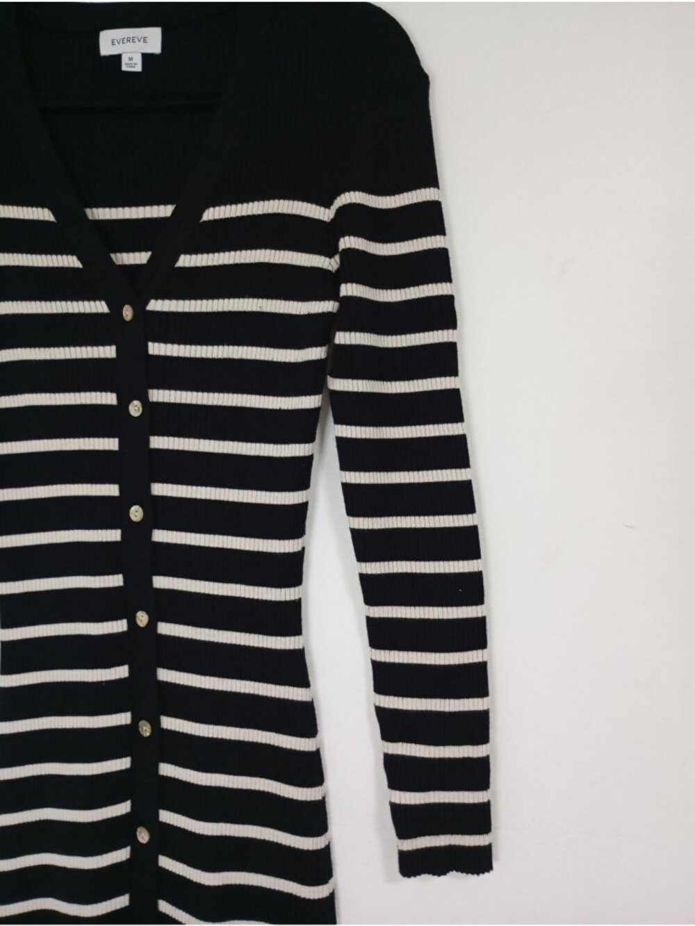 Evereve Striped Ribbed Knit Long Button-Up Cardigan Dress Black & White Size M - Picture 6 of 12